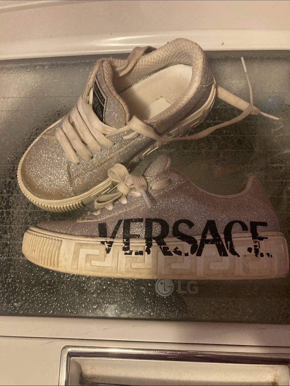 Versace Kids Glitter Low-Top Sneakers — Silver Glitter